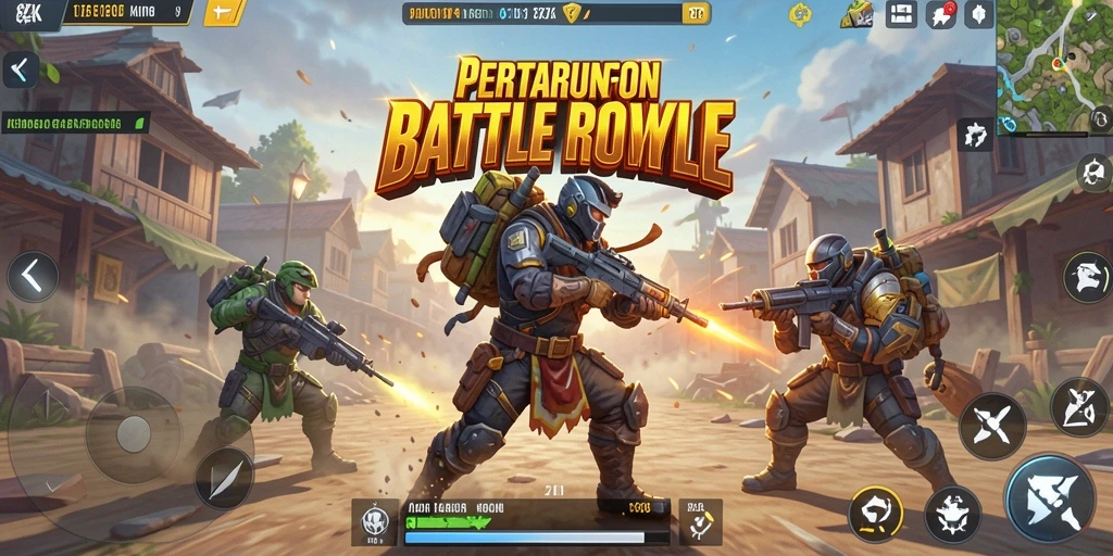 Screenshot gameplay <strong>8ZK</strong> yang menunjukkan aksi seru di medan perang Battle Royale.