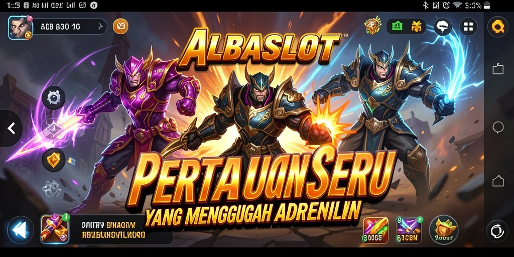 Tampilan gameplay ALBASLOT dengan karakter bertarung di arena.