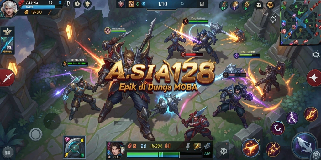 Screenshot ASIA128 menampilkan aksi seru dalam pertempuran MOBA.