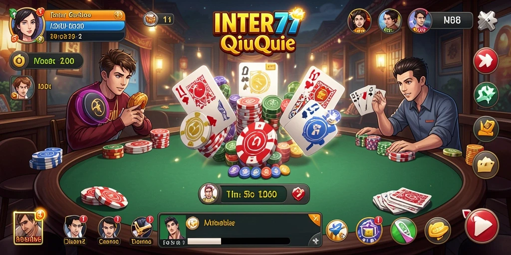Screenshot utama INTER77 menunjukkan aksi seru dalam permainan QiuQiu.
