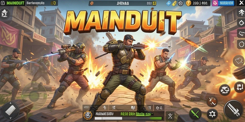 Screenshot gameplay MAINDUIT menampilkan aksi seru dalam pertempuran Battle Royale.