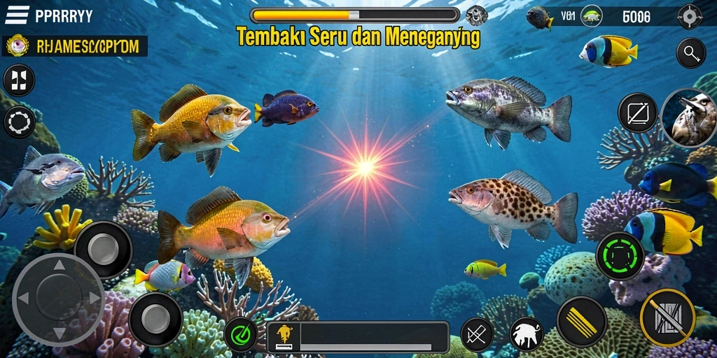 Tampilan gameplay PPRRYY dengan aksi menembak ikan yang seru.