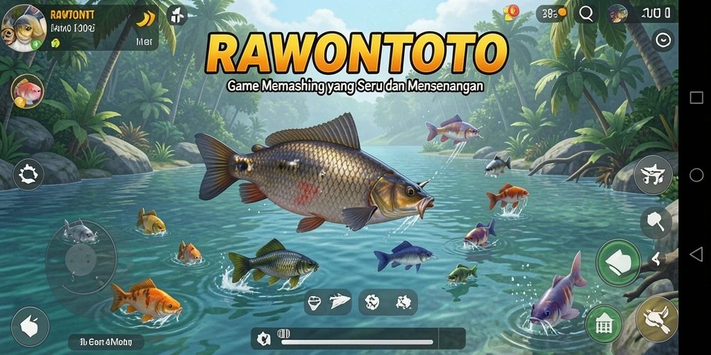 Tampilan gameplay RAWONTOTO yang menarik dengan aksi memancing yang seru.