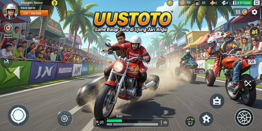 Tampilan gameplay UUSTOTO yang mendebarkan saat balapan di trek.