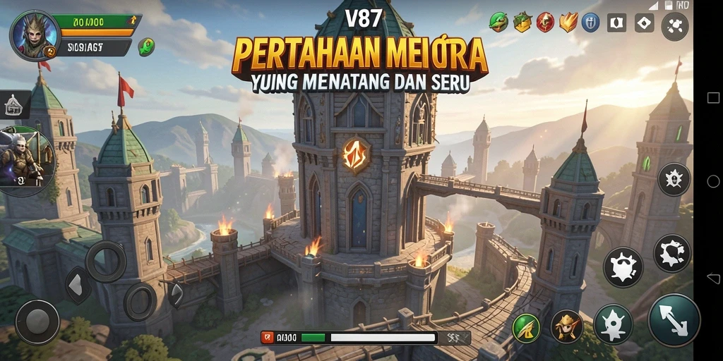 Tangkapan layar menampilkan pertarungan epik dalam game Tower Defense V87.