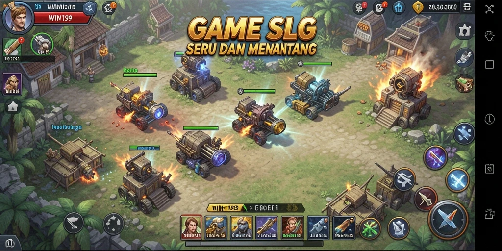 Screenshot gameplay WIN199 menampilkan pertarungan strategis yang intens.