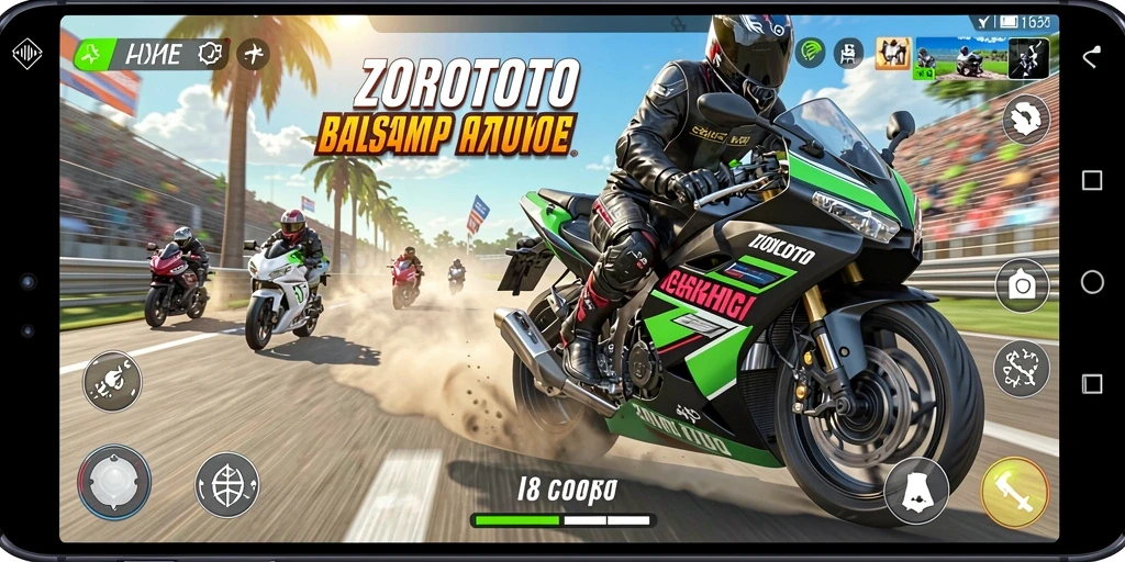 Screenshot ZOROTOTO menunjukkan aksi balap motor yang mendebarkan.